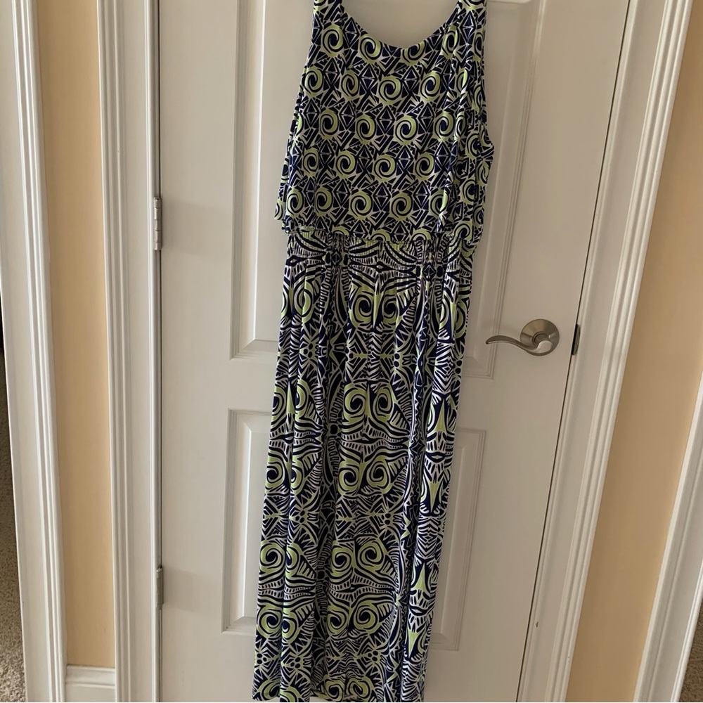 Ruby Rd. Blue and Yellow Geometric Maxi Dress - Picture 4 of 4
